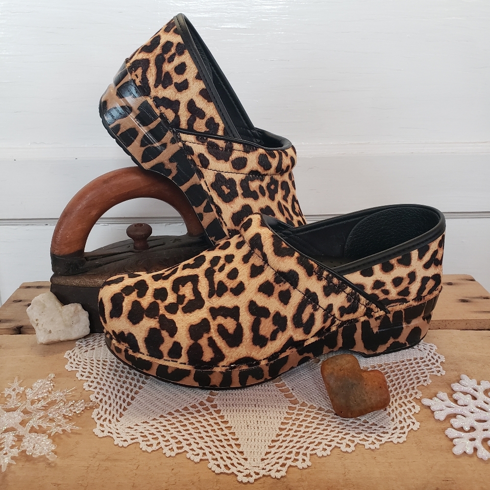 ⚘AvaiLable!⚘inQuire pLease⚘Meow Dansko Pro Clogs Leopard Haircalf Fur Mobwife 39 - Picture 8 of 11